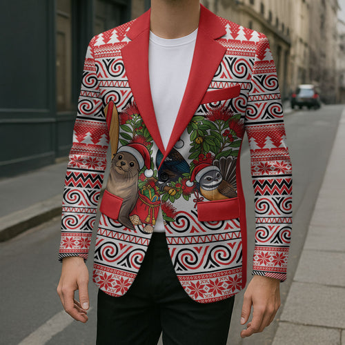 New Zealand Animal Christmas Blazer Maori Inspired Kowhaiwhai Patterns