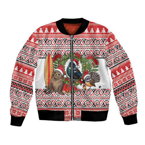 New Zealand Animal Christmas Bomber Jacket Maori Inspired Kowhaiwhai Patterns