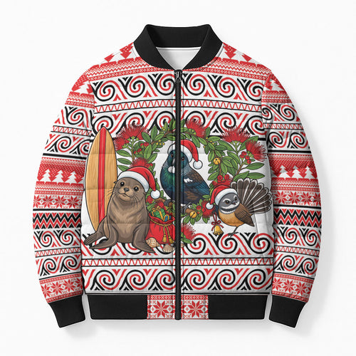 New Zealand Animal Christmas Bomber Puffer Jacket Maori Inspired Kowhaiwhai Patterns
