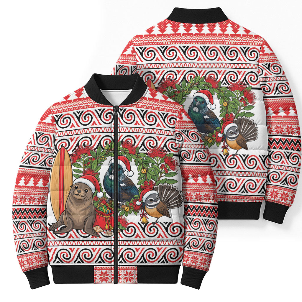 New Zealand Animal Christmas Bomber Puffer Jacket Maori Inspired Kowhaiwhai Patterns