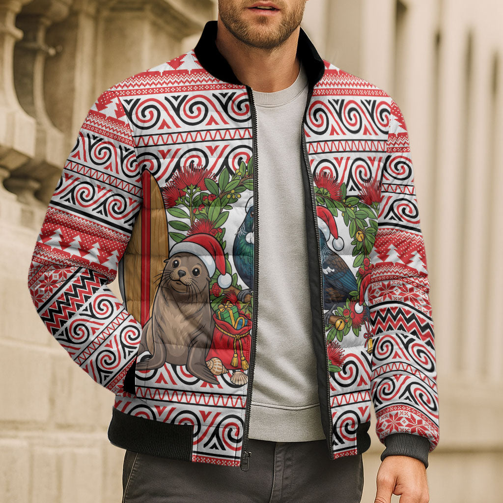 New Zealand Animal Christmas Bomber Puffer Jacket Maori Inspired Kowhaiwhai Patterns
