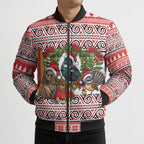 New Zealand Animal Christmas Bomber Puffer Jacket Maori Inspired Kowhaiwhai Patterns
