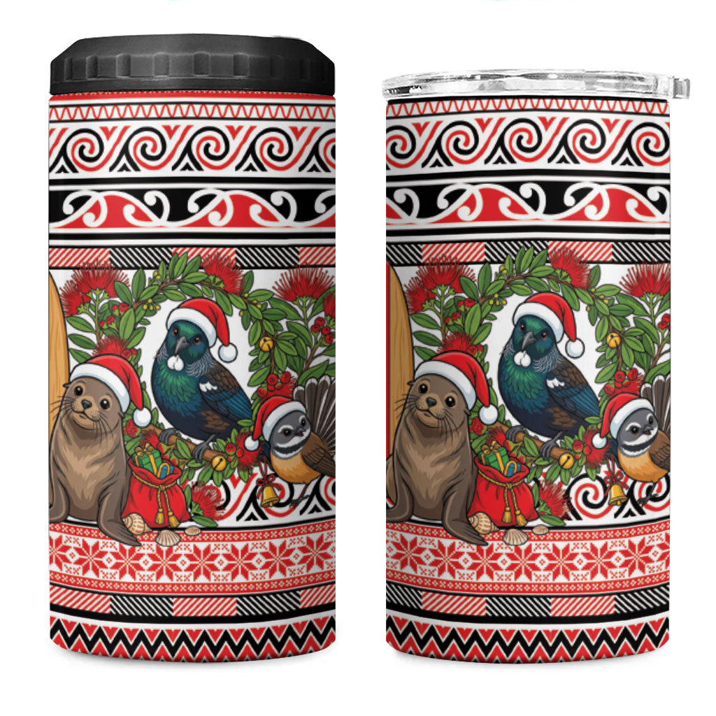 New Zealand Animal Christmas 4 in 1 Can Cooler Tumbler Maori Inspired Kowhaiwhai Patterns