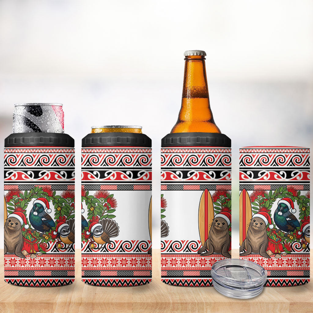 New Zealand Animal Christmas 4 in 1 Can Cooler Tumbler Maori Inspired Kowhaiwhai Patterns