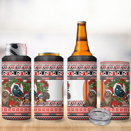 New Zealand Animal Christmas 4 in 1 Can Cooler Tumbler Maori Inspired Kowhaiwhai Patterns