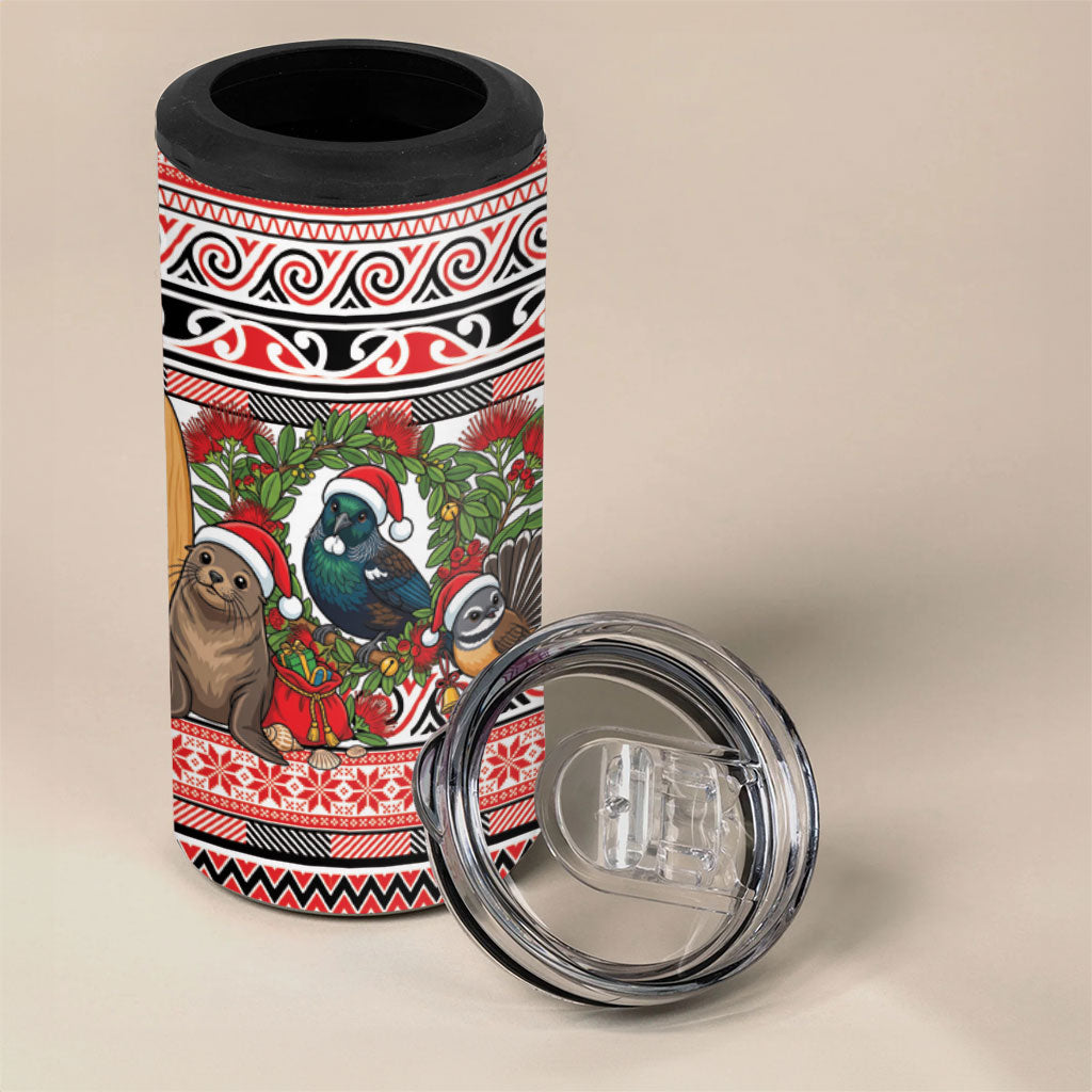 New Zealand Animal Christmas 4 in 1 Can Cooler Tumbler Maori Inspired Kowhaiwhai Patterns