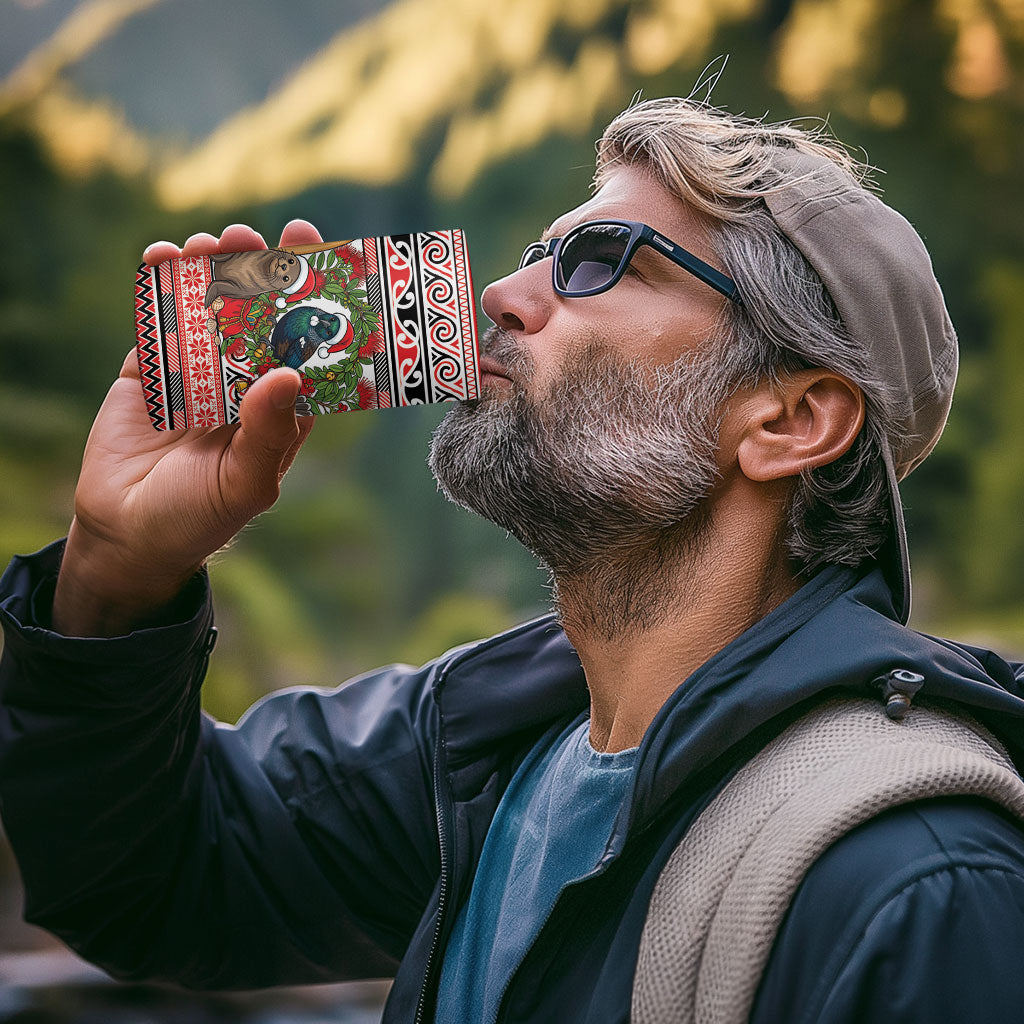 New Zealand Animal Christmas 4 in 1 Can Cooler Tumbler Maori Inspired Kowhaiwhai Patterns