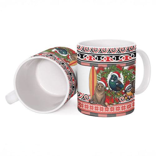 New Zealand Animal Christmas Ceramic Mug Maori Inspired Kowhaiwhai Patterns