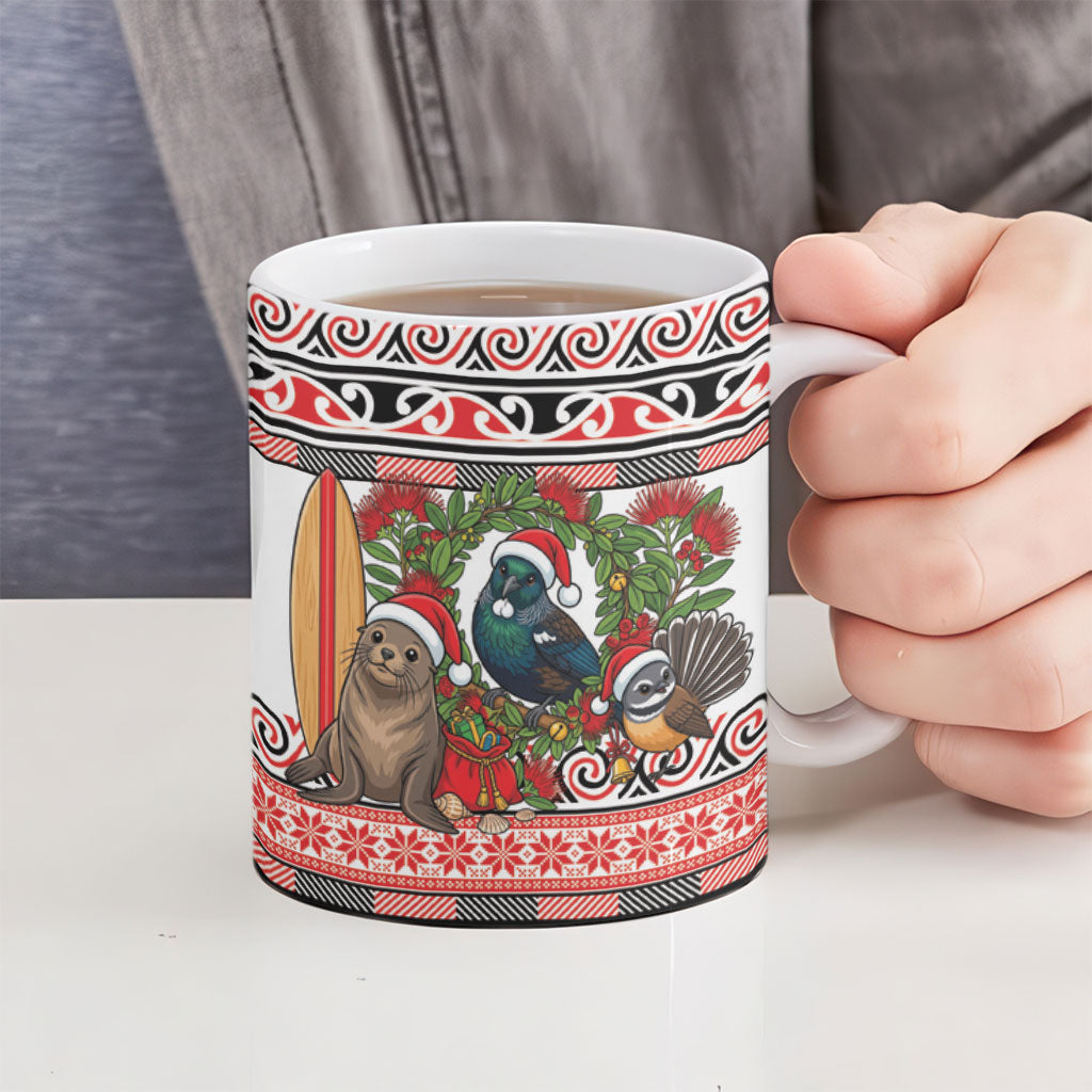 New Zealand Animal Christmas Ceramic Mug Maori Inspired Kowhaiwhai Patterns