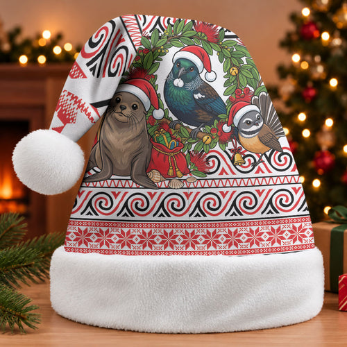 New Zealand Animal Christmas Santa Hat Maori Inspired Kowhaiwhai Patterns