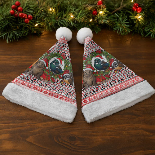 New Zealand Animal Christmas Santa Hat Maori Inspired Kowhaiwhai Patterns