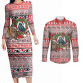 New Zealand Animal Christmas Couples Matching Long Sleeve Bodycon Dress and Long Sleeve Button Shirt Maori Inspired Kowhaiwhai Patterns