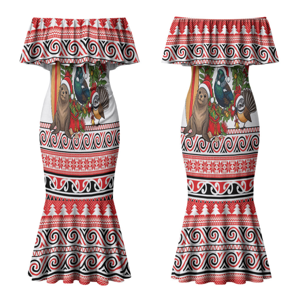 New Zealand Animal Christmas Couples Matching Mermaid Dress and Hawaiian Shirt Maori Inspired Kowhaiwhai Patterns