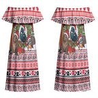 New Zealand Animal Christmas Couples Matching Off Shoulder Maxi Dress and Hawaiian Shirt Maori Inspired Kowhaiwhai Patterns
