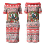 New Zealand Animal Christmas Couples Matching Puletasi and Long Sleeve Button Shirt Maori Inspired Kowhaiwhai Patterns