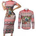 New Zealand Animal Christmas Couples Matching Short Sleeve Bodycon Dress and Long Sleeve Button Shirt Maori Inspired Kowhaiwhai Patterns