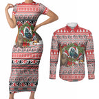 New Zealand Animal Christmas Couples Matching Short Sleeve Bodycon Dress and Long Sleeve Button Shirt Maori Inspired Kowhaiwhai Patterns
