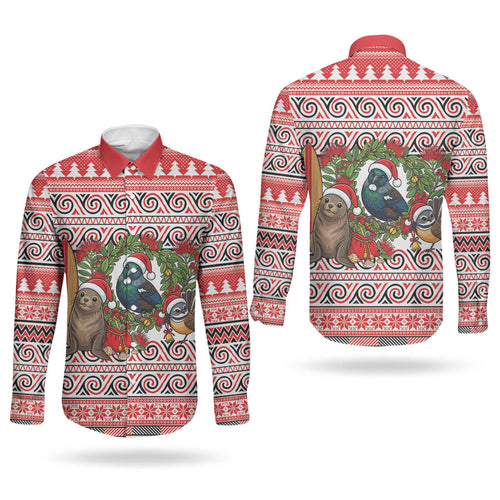 New Zealand Animal Christmas Couples Matching Short Sleeve Bodycon Dress and Long Sleeve Button Shirt Maori Inspired Kowhaiwhai Patterns