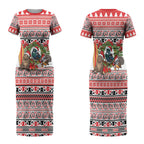New Zealand Animal Christmas Couples Matching Short Sleeve Bodycon Dress and Long Sleeve Button Shirt Maori Inspired Kowhaiwhai Patterns