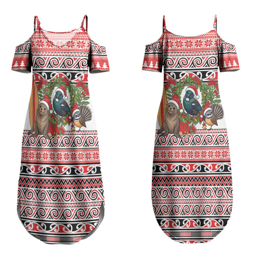 New Zealand Animal Christmas Couples Matching Summer Maxi Dress and Hawaiian Shirt Maori Inspired Kowhaiwhai Patterns