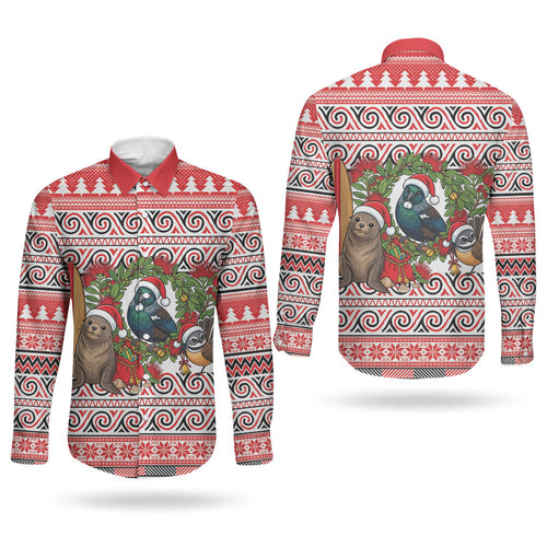 New Zealand Animal Christmas Couples Matching Summer Maxi Dress and Long Sleeve Button Shirt Maori Inspired Kowhaiwhai Patterns