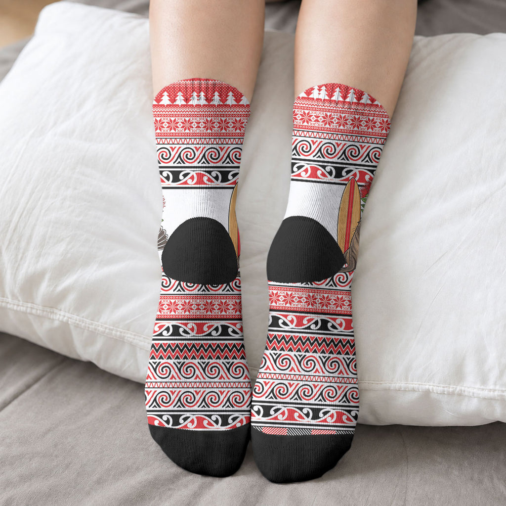 New Zealand Animal Christmas Crew Socks Maori Inspired Kowhaiwhai Patterns