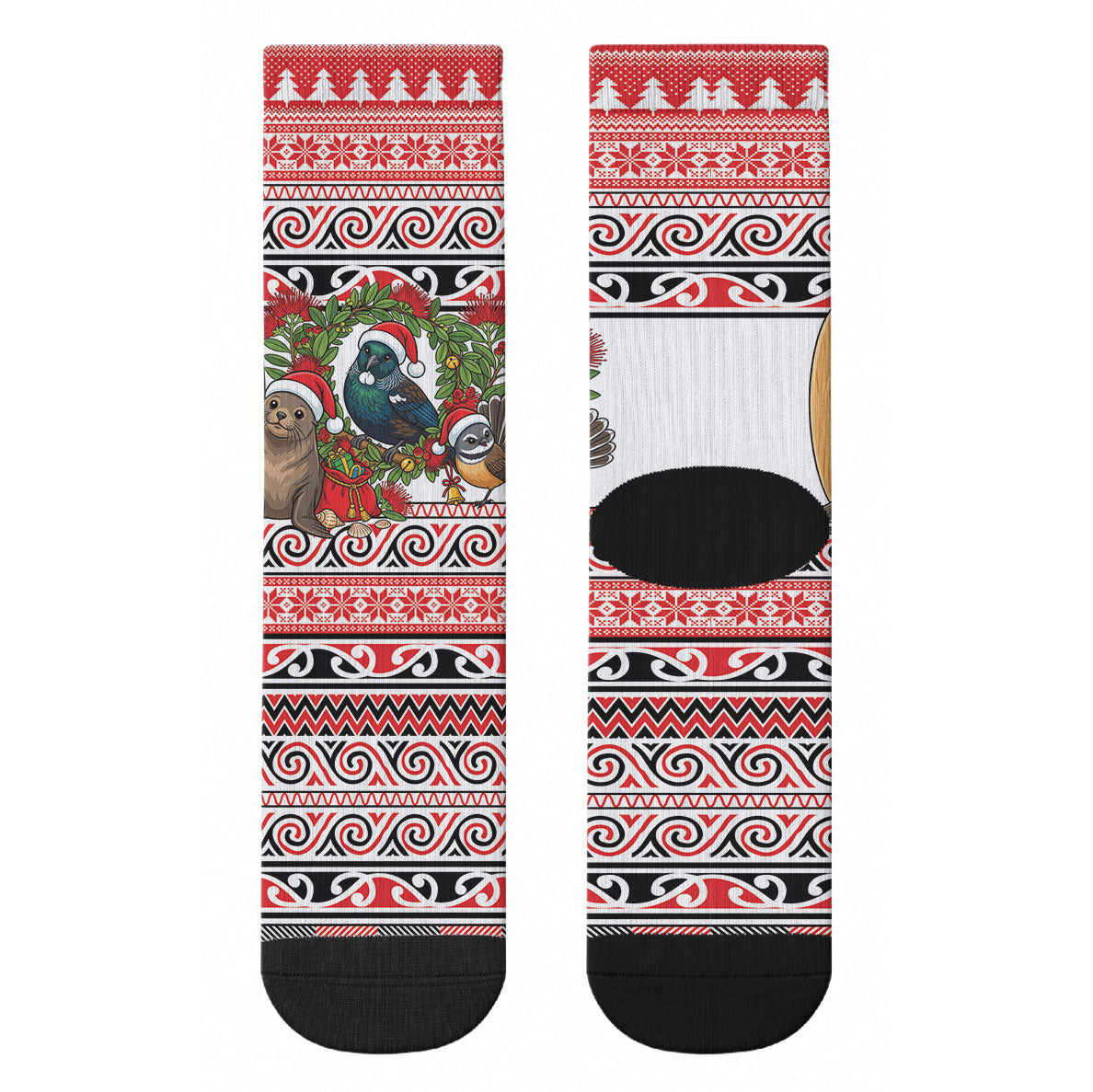 New Zealand Animal Christmas Crew Socks Maori Inspired Kowhaiwhai Patterns