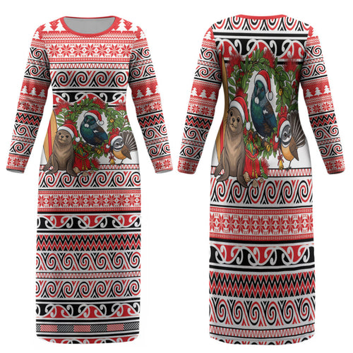 New Zealand Animal Christmas Family Matching Long Sleeve Bodycon Dress and Hawaiian Shirt Maori Inspired Kowhaiwhai Patterns