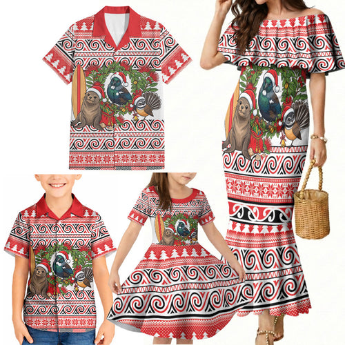 New Zealand Animal Christmas Family Matching Mermaid Dress and Hawaiian Shirt Maori Inspired Kowhaiwhai Patterns