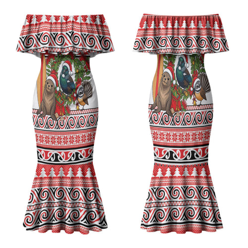 New Zealand Animal Christmas Family Matching Mermaid Dress and Hawaiian Shirt Maori Inspired Kowhaiwhai Patterns