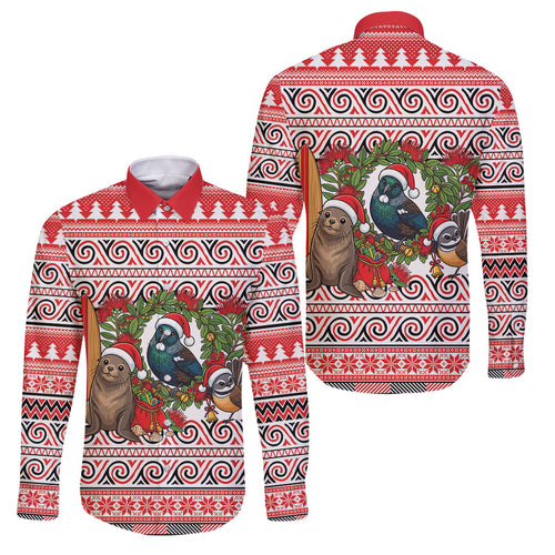 New Zealand Animal Christmas Family Matching Off The Shoulder Long Sleeve Dress and Hawaiian Shirt Maori Inspired Kowhaiwhai Patterns