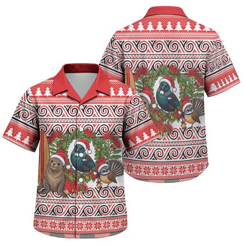 New Zealand Animal Christmas Family Matching Off Shoulder Short Dress and Hawaiian Shirt Maori Inspired Kowhaiwhai Patterns