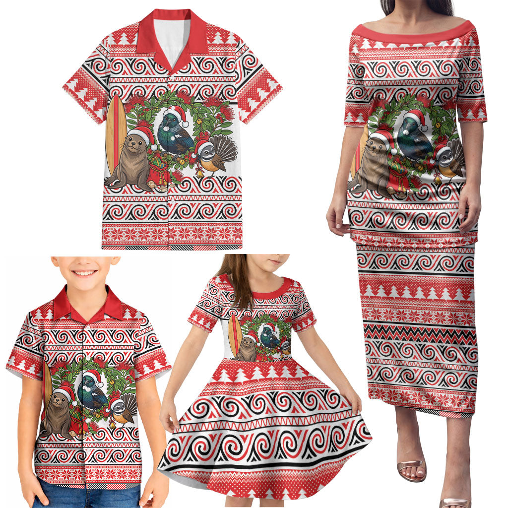 New Zealand Animal Christmas Family Matching Puletasi and Hawaiian Shirt Maori Inspired Kowhaiwhai Patterns