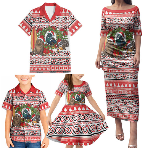 New Zealand Animal Christmas Family Matching Puletasi and Hawaiian Shirt Maori Inspired Kowhaiwhai Patterns