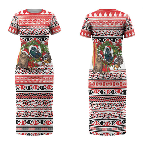 New Zealand Animal Christmas Family Matching Short Sleeve Bodycon Dress and Hawaiian Shirt Maori Inspired Kowhaiwhai Patterns