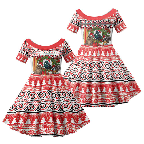 New Zealand Animal Christmas Family Matching Short Sleeve Bodycon Dress and Hawaiian Shirt Maori Inspired Kowhaiwhai Patterns