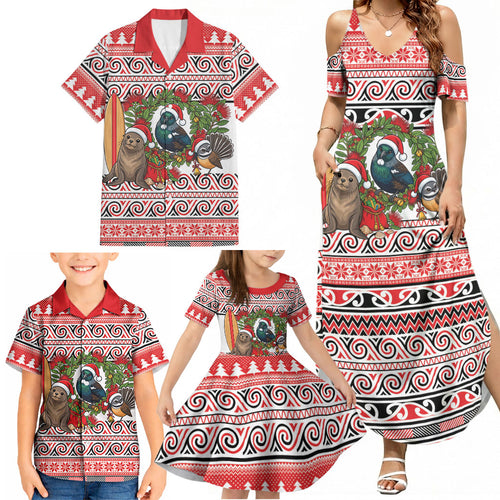 New Zealand Animal Christmas Family Matching Summer Maxi Dress and Hawaiian Shirt Maori Inspired Kowhaiwhai Patterns