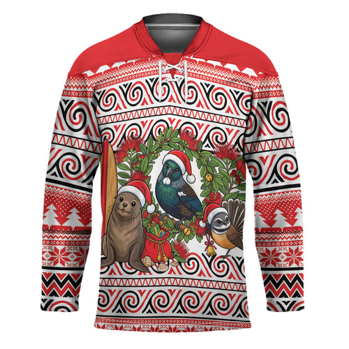 New Zealand Animal Christmas Hockey Jersey Maori Inspired Kowhaiwhai Patterns
