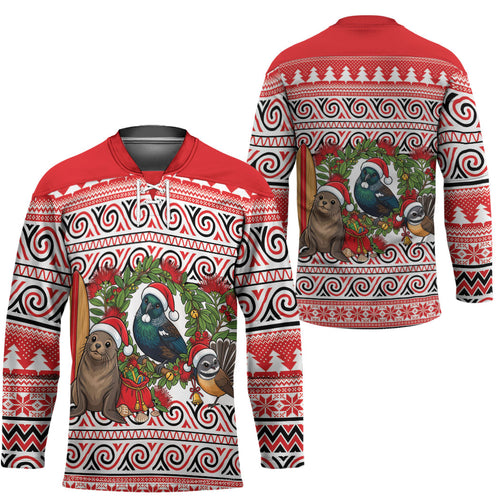 New Zealand Animal Christmas Hockey Jersey Maori Inspired Kowhaiwhai Patterns