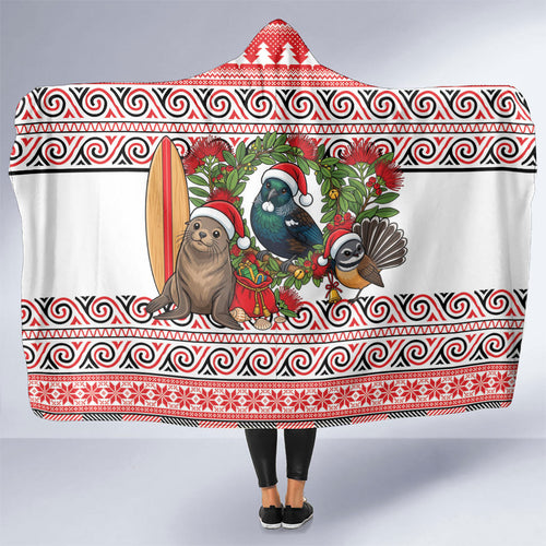 New Zealand Animal Christmas Hooded Blanket Maori Inspired Kowhaiwhai Patterns