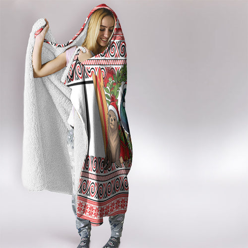 New Zealand Animal Christmas Hooded Blanket Maori Inspired Kowhaiwhai Patterns