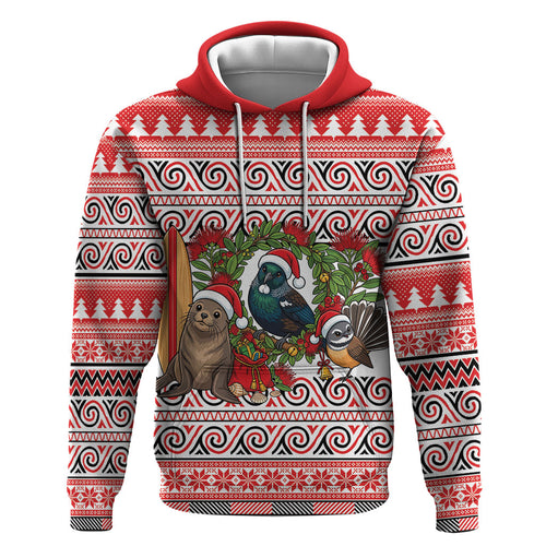 New Zealand Animal Christmas Hoodie Maori Inspired Kowhaiwhai Patterns