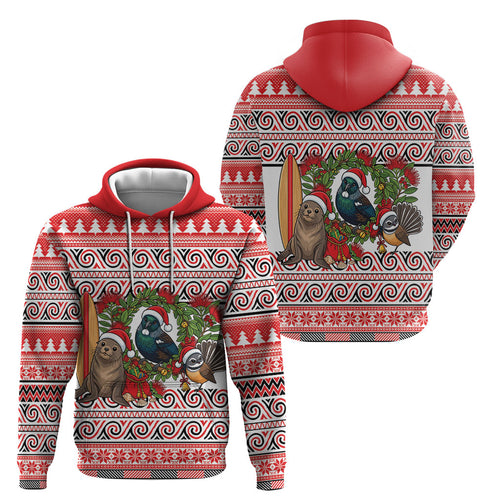 New Zealand Animal Christmas Hoodie Maori Inspired Kowhaiwhai Patterns