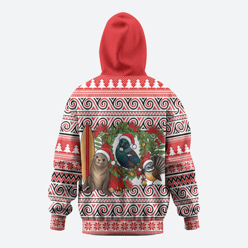 New Zealand Animal Christmas Hoodie Maori Inspired Kowhaiwhai Patterns
