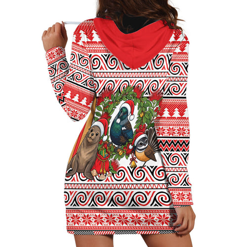 New Zealand Animal Christmas Hoodie Dress Maori Inspired Kowhaiwhai Patterns