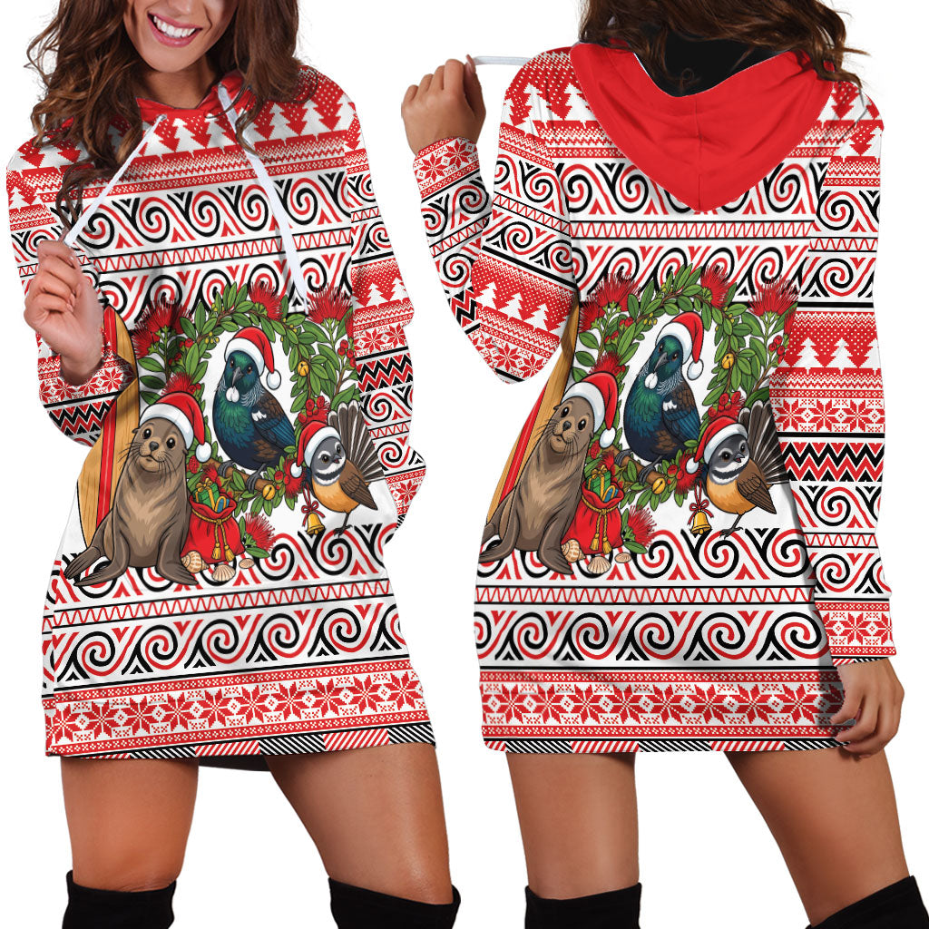 New Zealand Animal Christmas Hoodie Dress Maori Inspired Kowhaiwhai Patterns