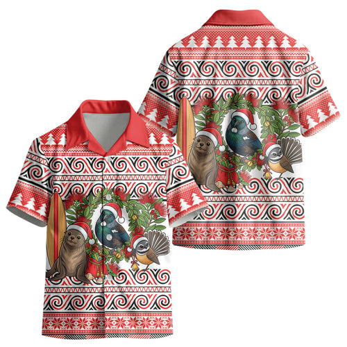 New Zealand Animal Christmas Kid Hawaiian Shirt Maori Inspired Kowhaiwhai Patterns