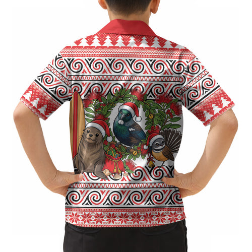 New Zealand Animal Christmas Kid Hawaiian Shirt Maori Inspired Kowhaiwhai Patterns