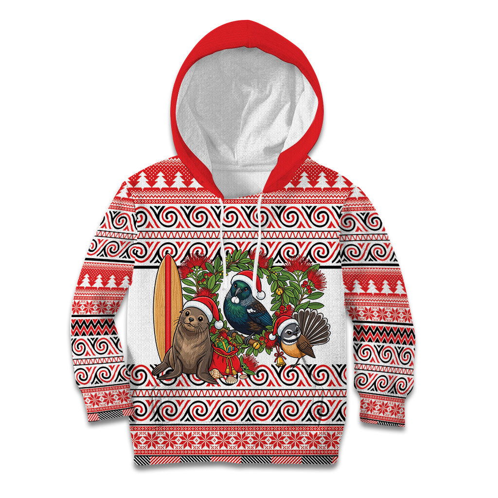 New Zealand Animal Christmas Kid Hoodie Maori Inspired Kowhaiwhai Patterns