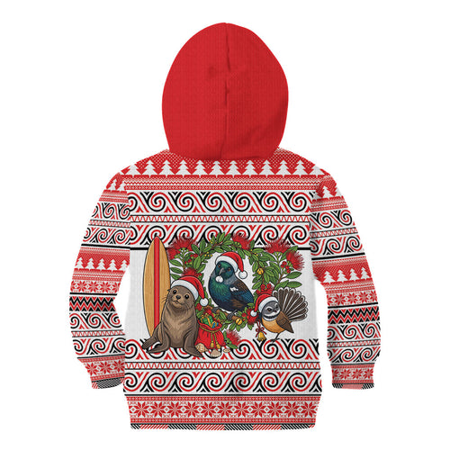 New Zealand Animal Christmas Kid Hoodie Maori Inspired Kowhaiwhai Patterns